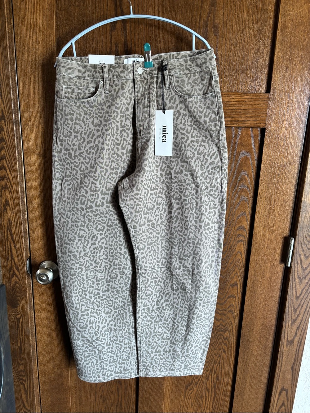 Mica Taupe Animal-Print Chinos High Rise Ankle Barrel Leg.Tummy Control Slim Fit